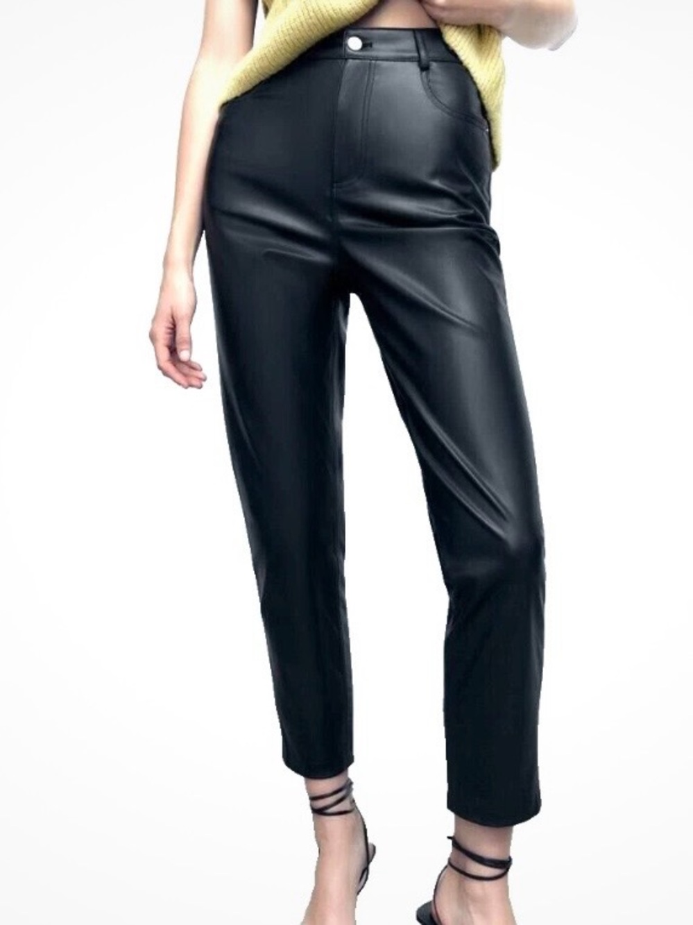 Zara High-Rise Black Faux Leather Ankle Pants sz 6